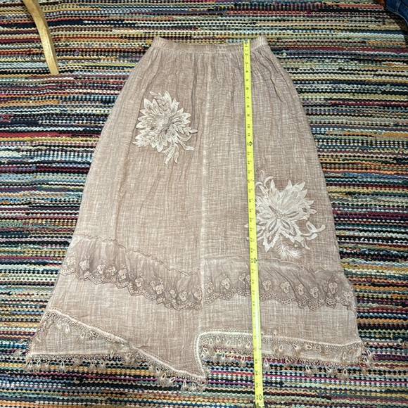 ❤️Pretty Angel  Brown Double Layer Linen Blend Lace Skirt Boho Lagen Look … - Picture 8 of 16